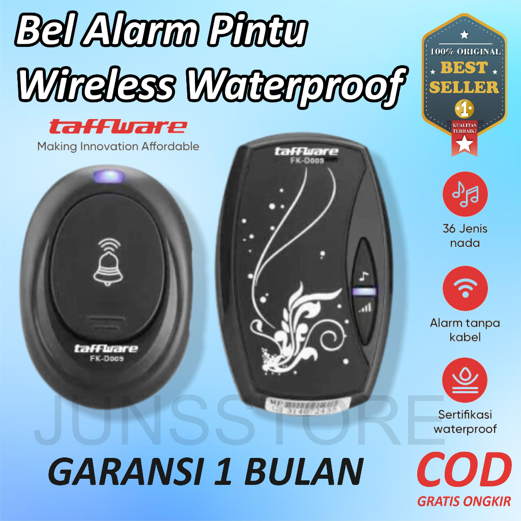 Taffware Forecum Bel Alarm Pintu Wireless Waterproof dengan EU Plug FK-D009 / Bell Pintu Rumah Kantor