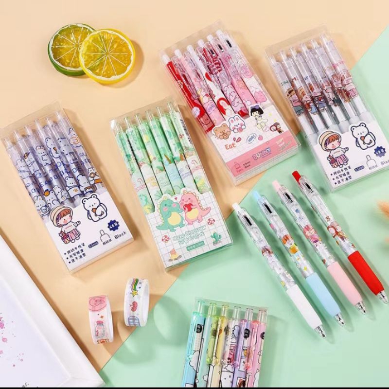 

6 IN 1 PULPEN GEL MEKANIK MOTIF CARTOON