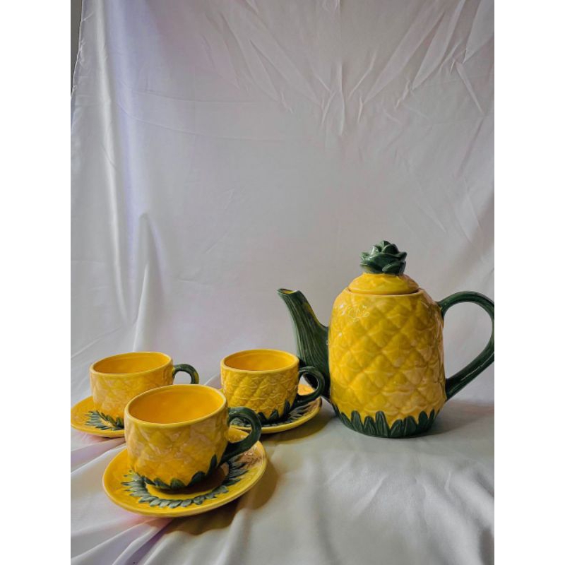 [ READY ] - Sepaket Cangkir Teko Motif Nanas / Kado Unik / Hampers Cantik / Gelas Lucu / Cangkir Can
