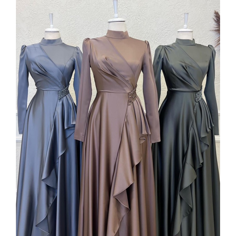Lana Dress | Gamis satin polos terbaru | Gamis pesta muslimah | gamis kondangan bridesmaid