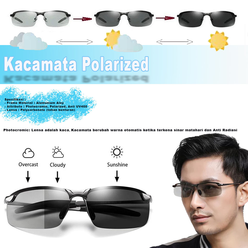 Kacamata Anti Radiasi Photocromic Lensa Fotocromik- Kacamata Polarized Siang Malam - Kacamata Pria W