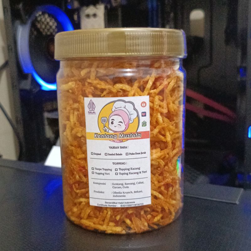 

Kentang Mustofa Balado Original Pedas Manis Daun Jeruk Makanan Ringan Kering (Toples 800 ML)