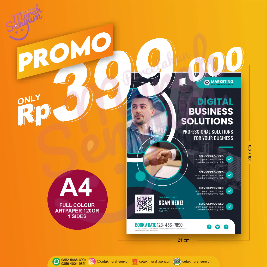 

Brosur A4 (21x29,7cm) 1 sisi Art Paper 120gsm 1000 Lembar Full Colour