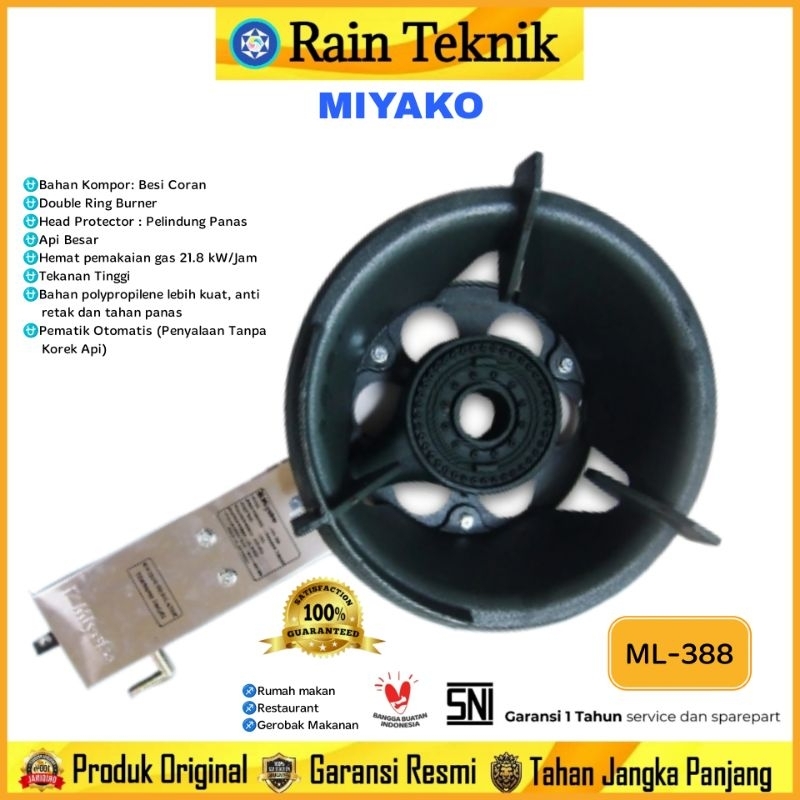 Kompor Gas Komersil 1 Tungku Miyako ML-388 Tekanan Tinggi Pemantik Otomatis / Kompor Gas Mawar 1 Tun
