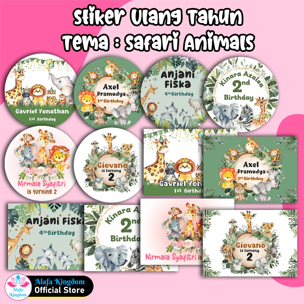 

alafakingdom Stiker Ulang Tahun Ultah Anak Safari Animals / Birthday Sticker Custom