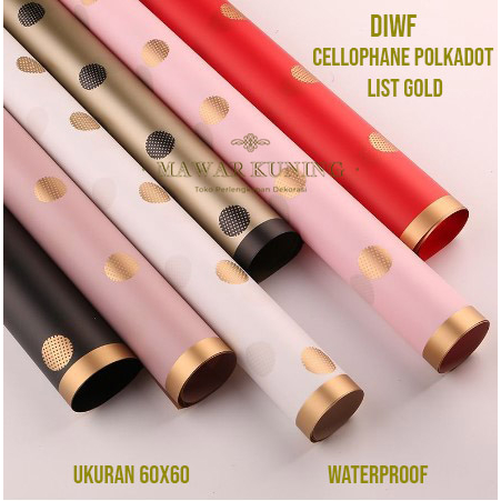 

[ 5 LEMBAR ] Cellophane Polkadot List Gold / Kertas Cellophane Bunga / Wrapping Flower