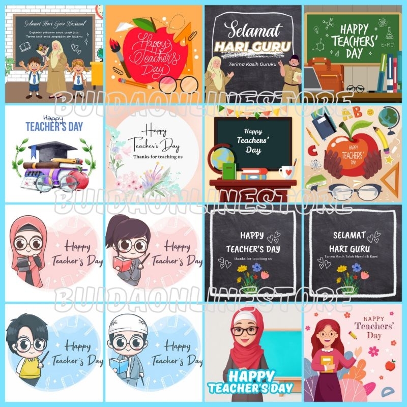 Stiker Selamat Hari Guru Label Sticker Happy Teachers Day Dekorasi kemasan kado hadiah hampers gift parcel buket bunga balon perayaan memperingati terima kasih thank you segel dus box mika paperbag kotak packaging