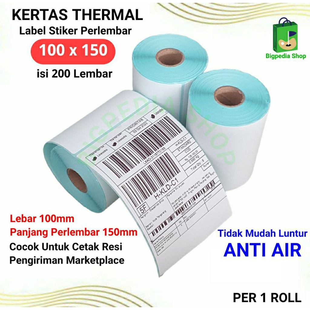 

Kertas Thermal Label Stiker 100x150mm 200 lembar