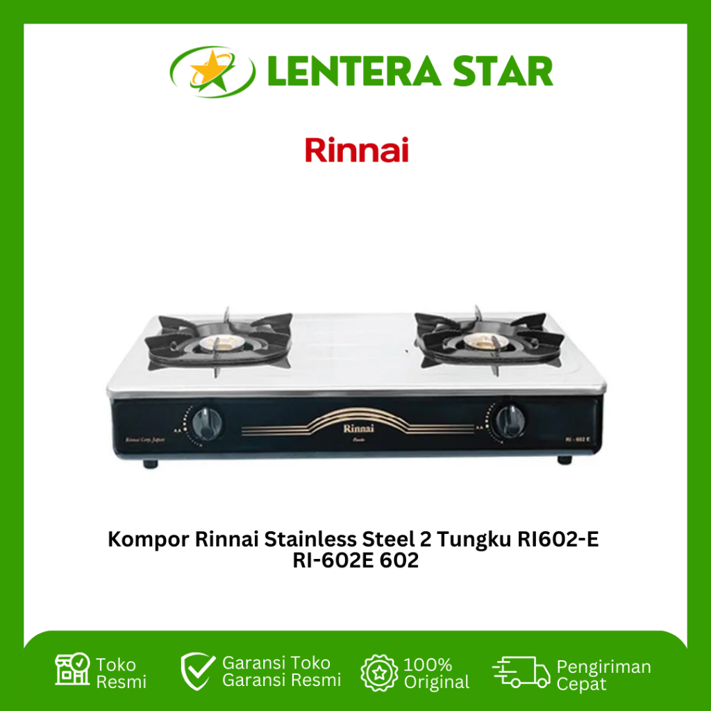 Kompor Rinnai Stainless Steel 2 Tungku RI602-E RI-602E 602 E (W) 602E(W)