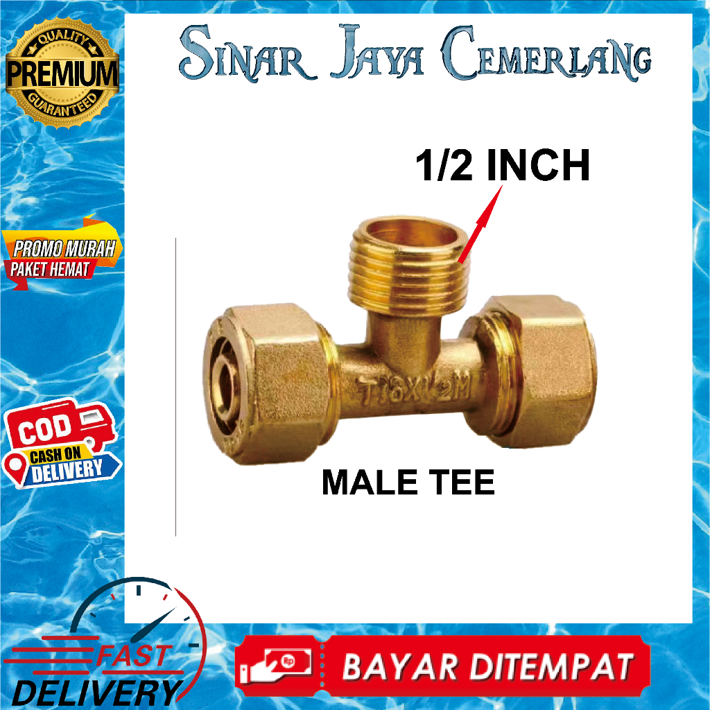 Tee Drat Luar Kuningan 1/2" Water Heater - Nepel T Drat Luar Bagus