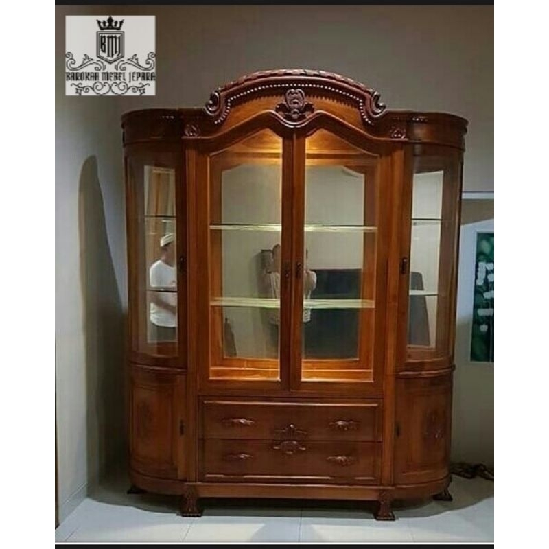 Bufet Hias Jati / Bufet Pajangan Jati / Lemari Hias Kaca