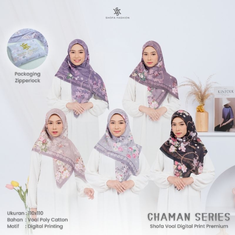 Shofa fashion - CHAMAN Series Hijab kerudung segi empat voal motif digital printing ziperlock