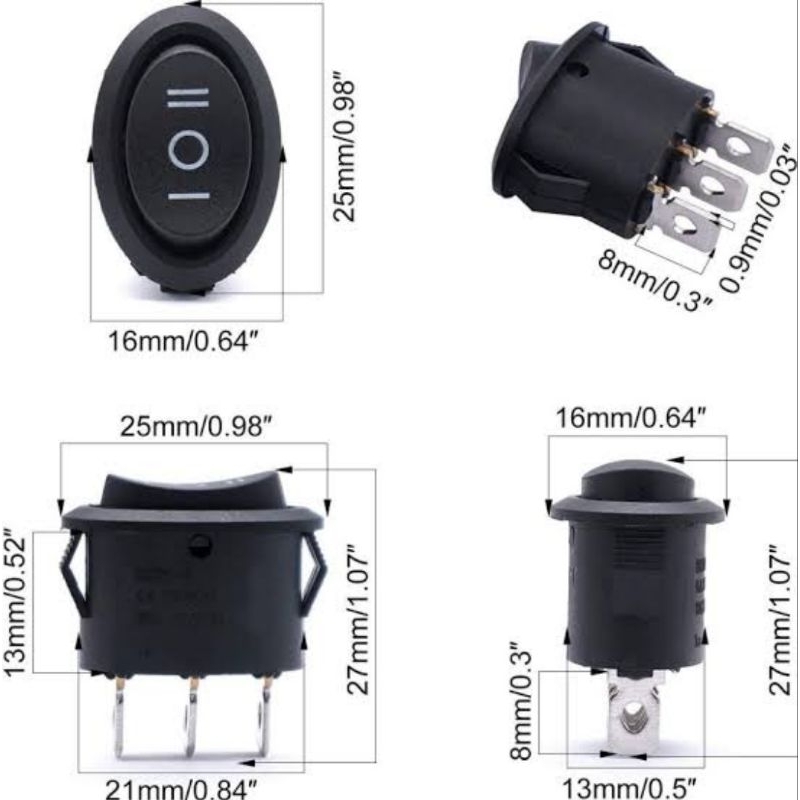 Switch Rocker ON OFF ON 3 Pin Oval Saklar 3 kaki
