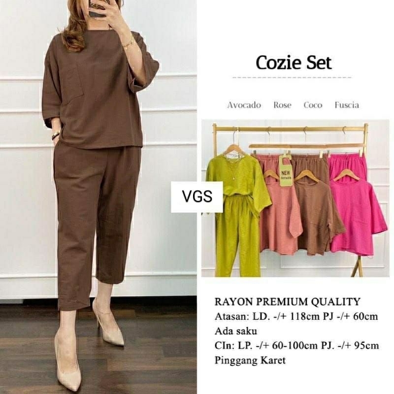 Setelan Wanita Cozie Set top pants/ Setelan Wanita Kekinian / One Set Wanita Rayon Premium