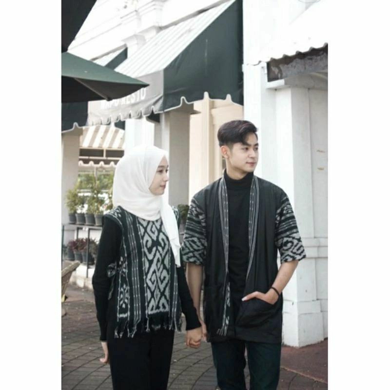 READY STOCK stelan couple tenun kimono rompi couple OOTD couple prewedding