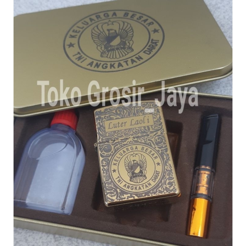 Zippo Korek Api Paket Custom ukir Logo Keluarga Besar TNI AD Bisa Ukir Nama Sendiri