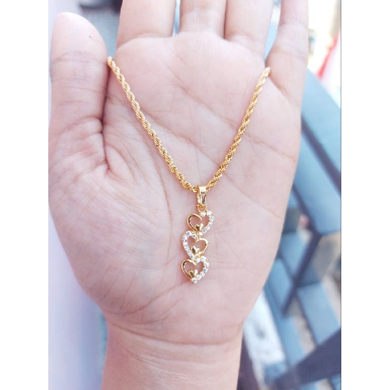 Kalung tambang love susun lapis emas