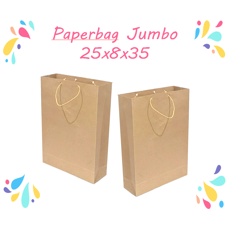 

Paper bag/Tas kertas COKLAT JUMBO 25x8,5x35cm (pxlxt)