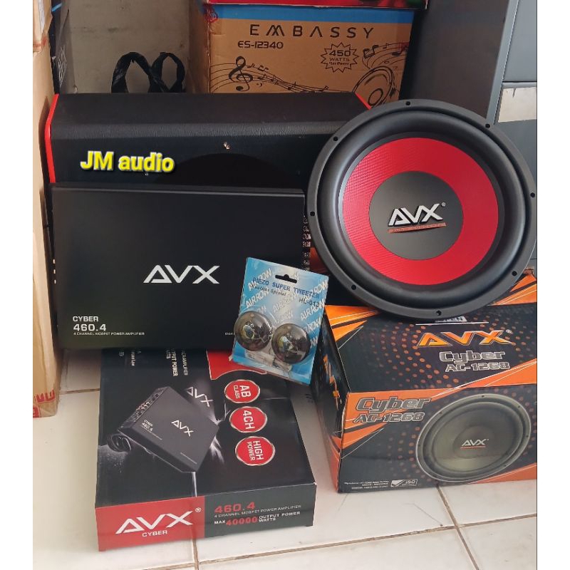 Paket audio mobil,power 4ch avx,sub 12in avx,box 12in,bunus twiteer