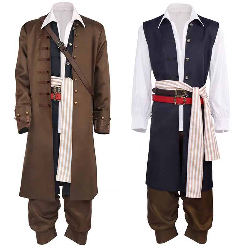 Movie Pirates of the Caribbean Cosplay Costume Captain Jack Sparrow COS Full Suit Set Halloween Part