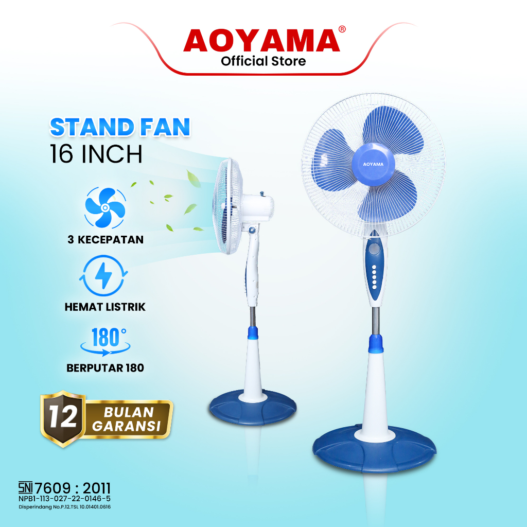 KIPAS ANGIN BERDIRI AOYAMA / KIPAS 16 INCH AOYAMA / KIPAS ANGIN STANDFAN AOYAMA / KIPAS BEDIRI / GAR