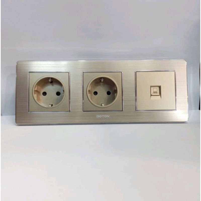 Stop Kontak + Stop Kontak + Outlet Data 3 Gang K2 Gold Champagne Boton