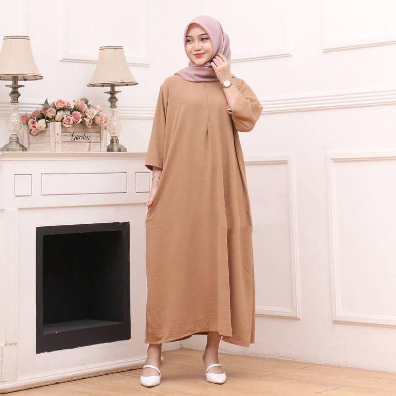 Daster Gamis Crinkle Polos Kekinian Lengan Tangan 3/4 Panjang Semata Kaki Busui Jumbo LD 120 MURAH A