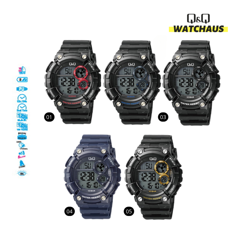 JAM TANGAN PRIA QQ QNQ Q&Q M191 M191J ORIGINAL JEPANG DIGITAL BLACK WATER RESISTANT RESIN/ RUBBER/ K