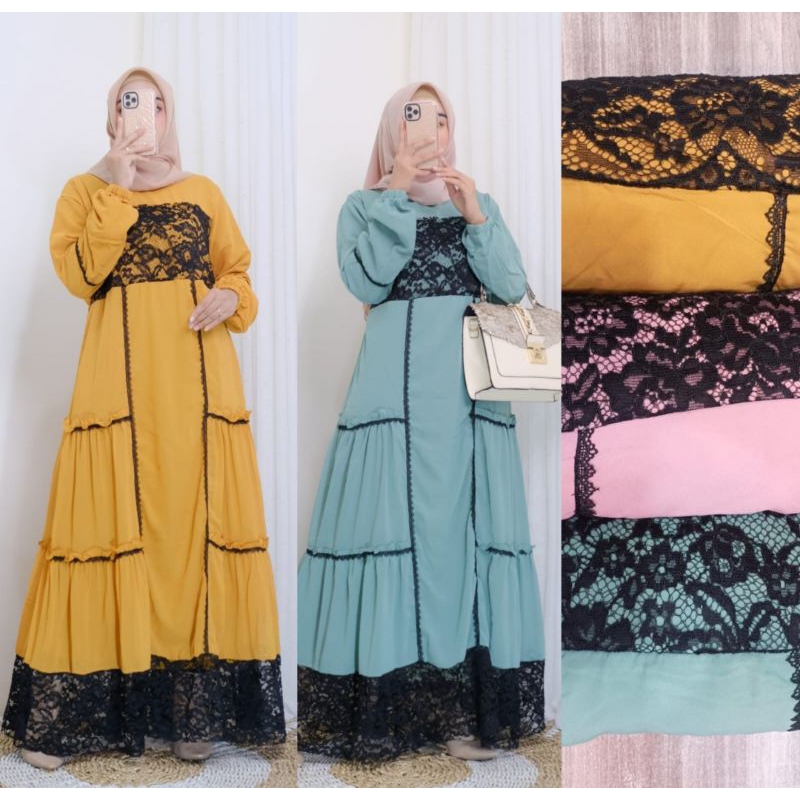 Alicia gamis bahan ceruti babidoll gamis ceruti renda