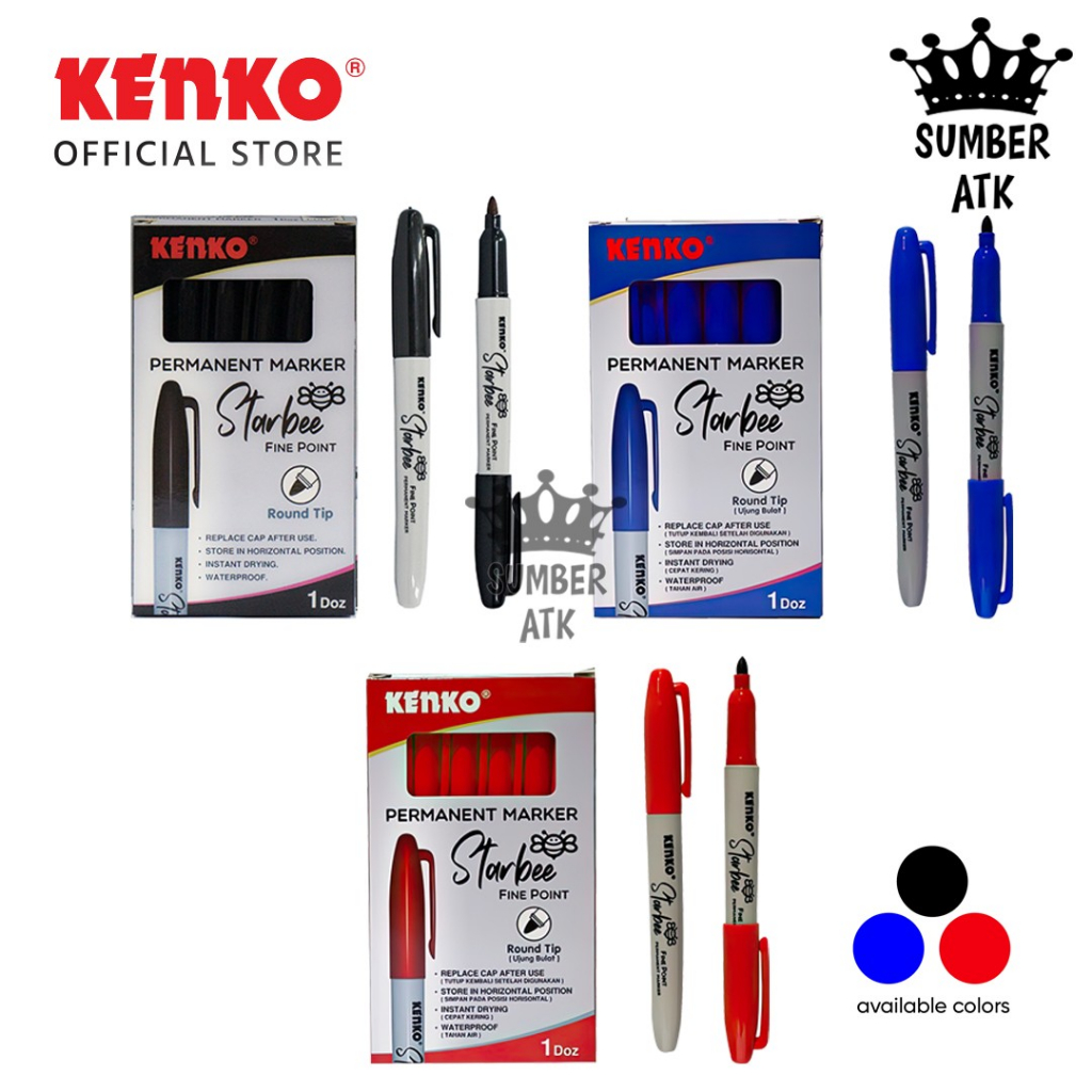 

SPIDOL PERMANENT MARKER STARBEE BLACK BLUE RED KENKO / SPIDOL PERMANEN WARNA