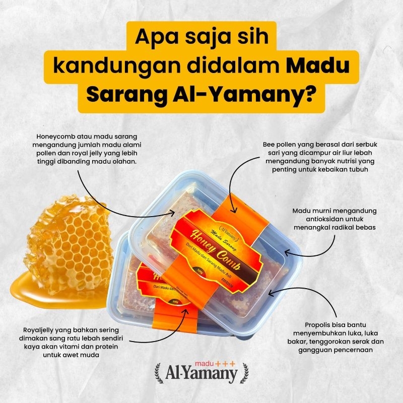 

Madu Sarang Al-Yamany (Honey Comb) 500gr Dari Madu dan Sarang Madu Asli