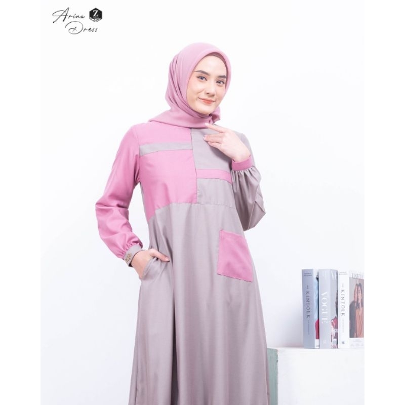 ARINA dress by ZALIFA ,dress  pink dress cream,zalifa model terbaru 2023,,gamis original brand,gamis
