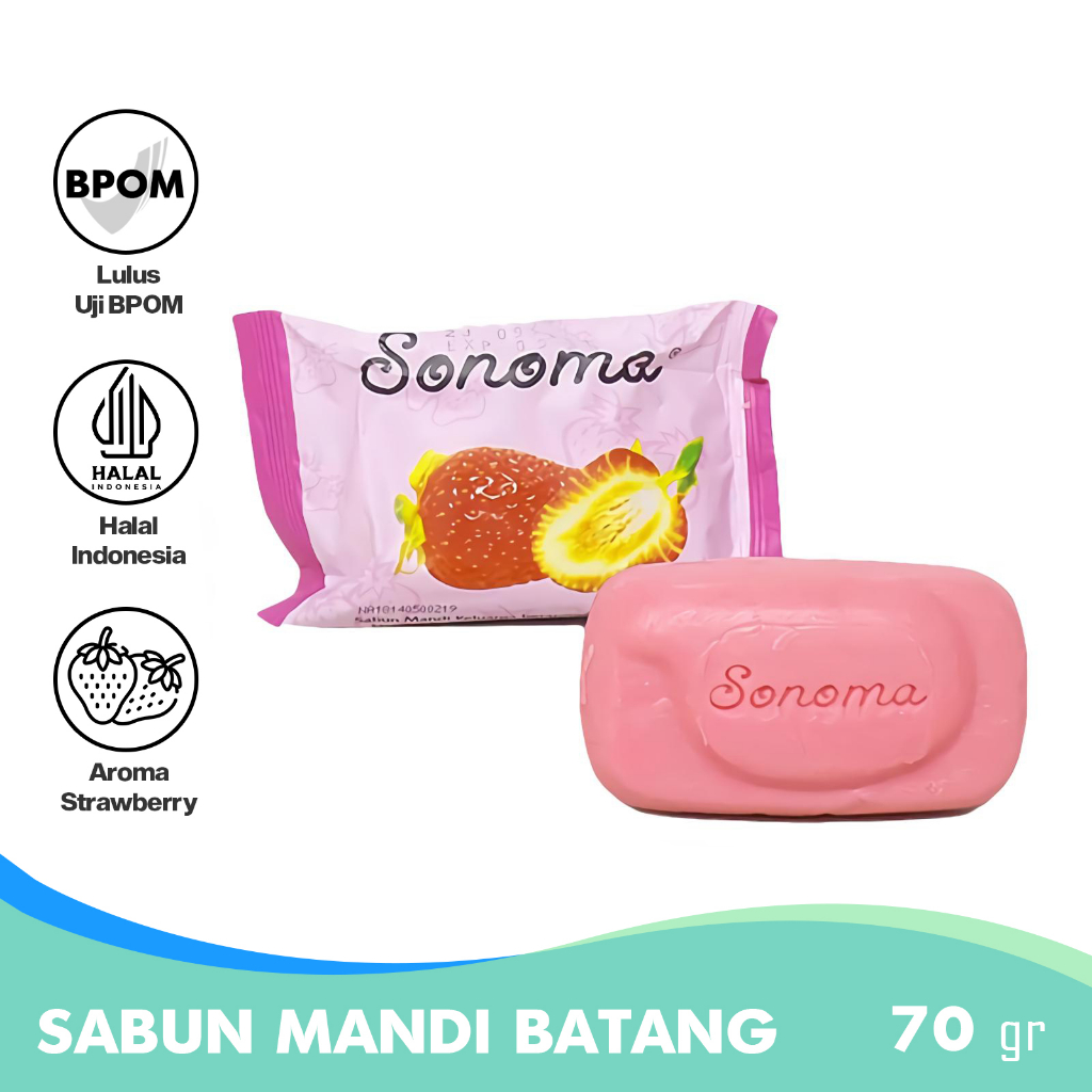 Sonoma Sabun Mandi Batang Shower Bar Stoberi 70G Fruity Bar Soap With Strawberry Essence Bpom Asi