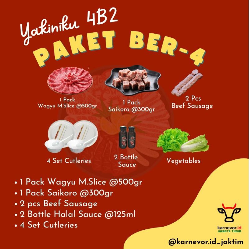 

Paket Daging BBQ/Paket BBQ/ Paket 4 Orang/Paket Yakiniku/Daging Wagyu/Daging Saikoro