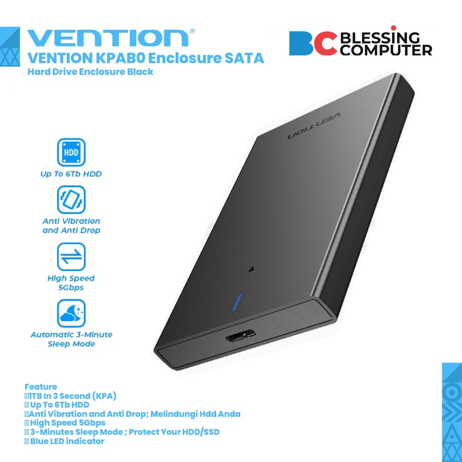 VENTION KPAB0 Enclosure SATA Hard Drive Enclosure Black