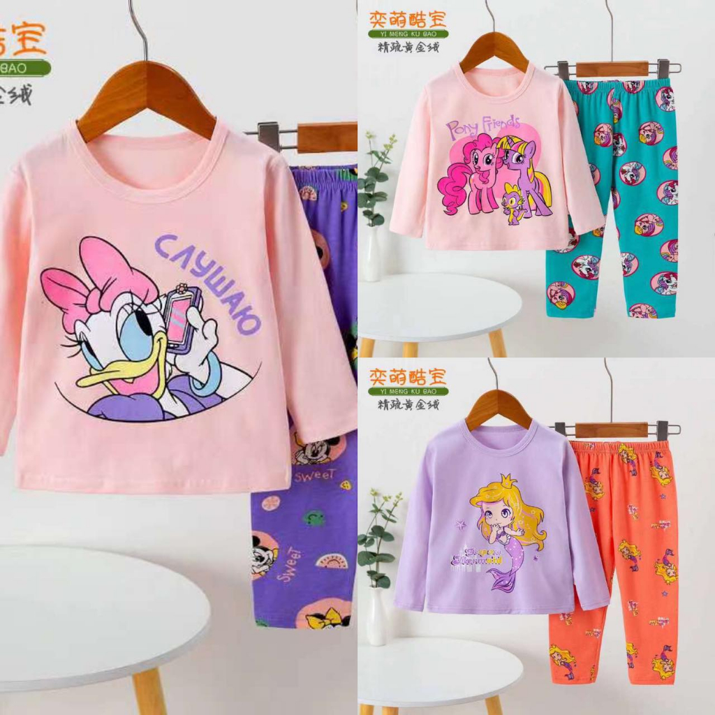 FORSLEEP PP KUBAO 1-9T Setelan Baju Tidur Anak Perempuan Piyama Panjang Panjang Organik IMPORT