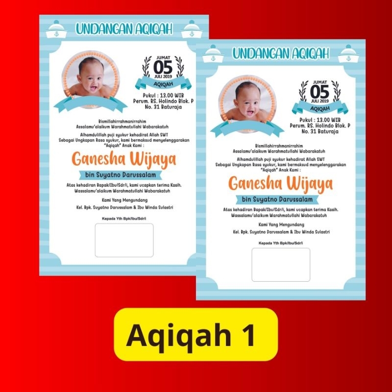 Undangan Aqiqah / Undangan Tasyakuran/ Undangan Tasyakuran Aqiqah / Undangan Mengayun / Undangan Aqi