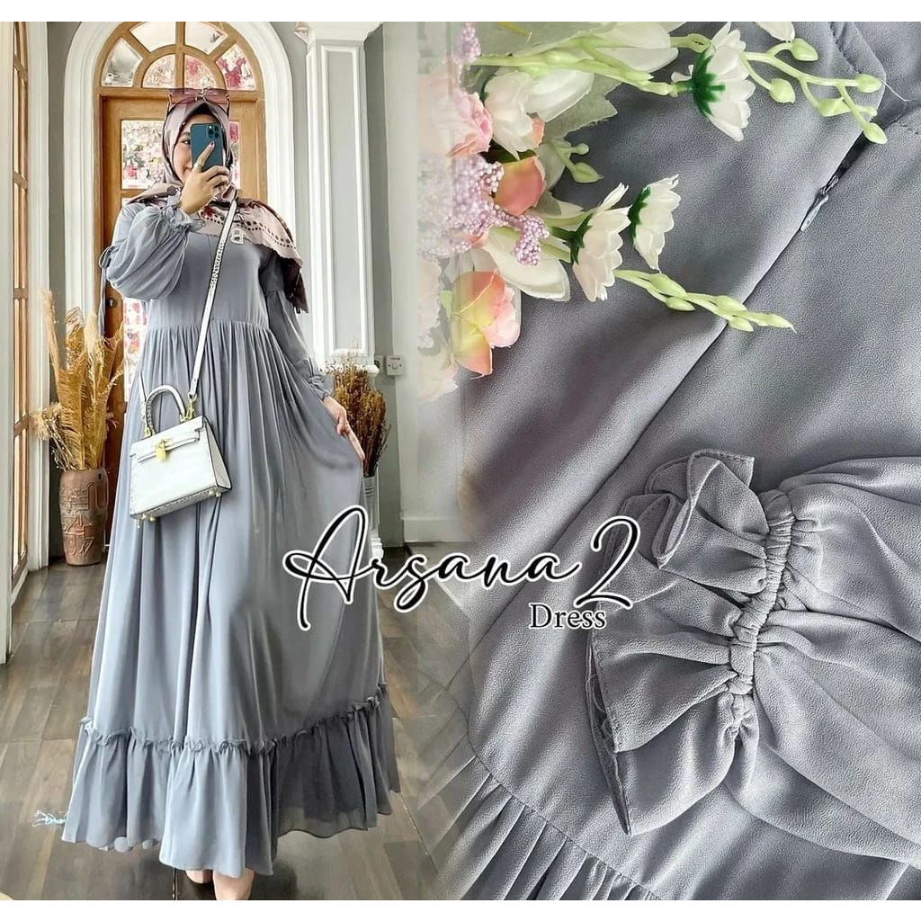 Gamis Crinkle Airflow Arsana Dress Kondangan Gamis Wanita Elegan Dress Putih