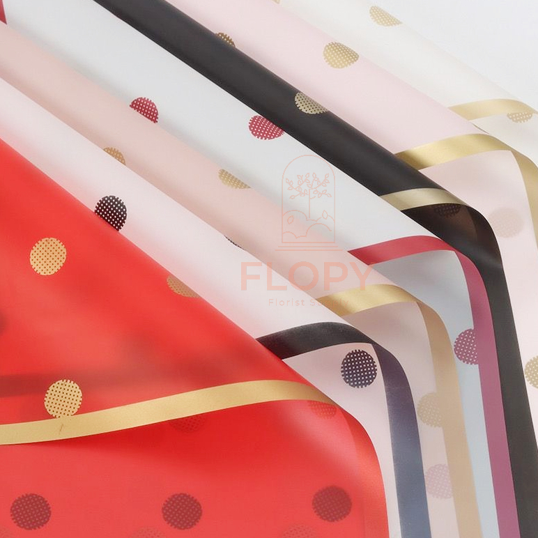 

FW-ID Polkadot Gold Border / Flower Wrapping Polkadot Les Gold Cellophane / Kertas Buket / Wrapping Paper