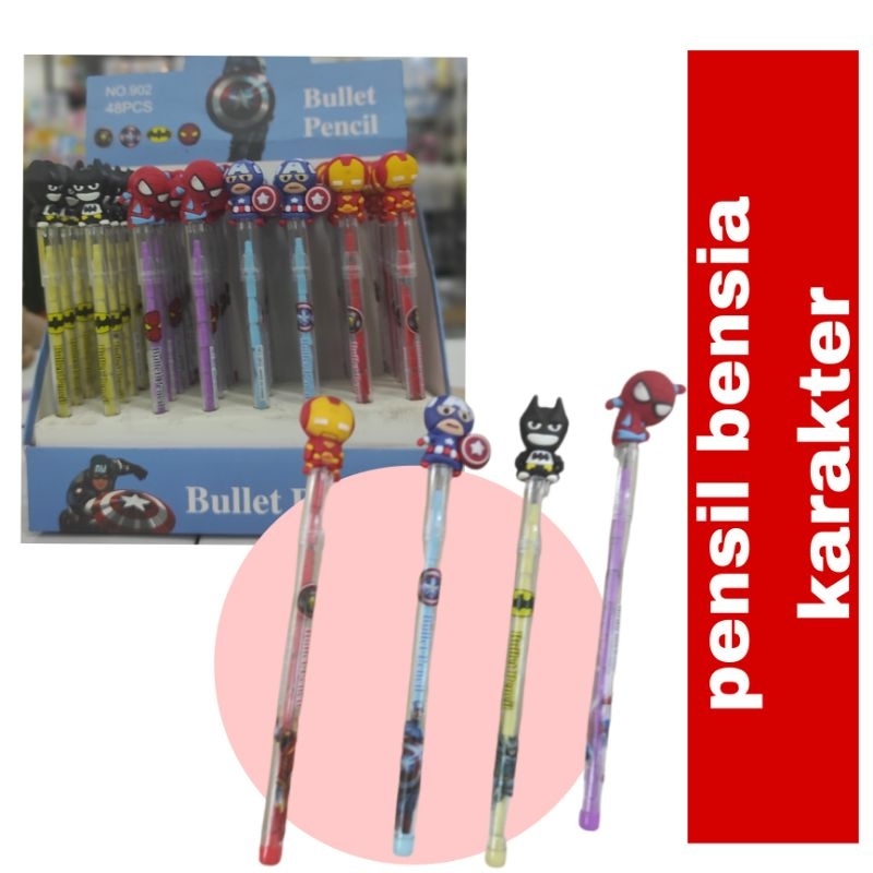 

( 1 pcs) pensil bensia karakter motif avenger, hello kitty, tayo, ultraman,Black cat, spiderman/ pensil sambung susun