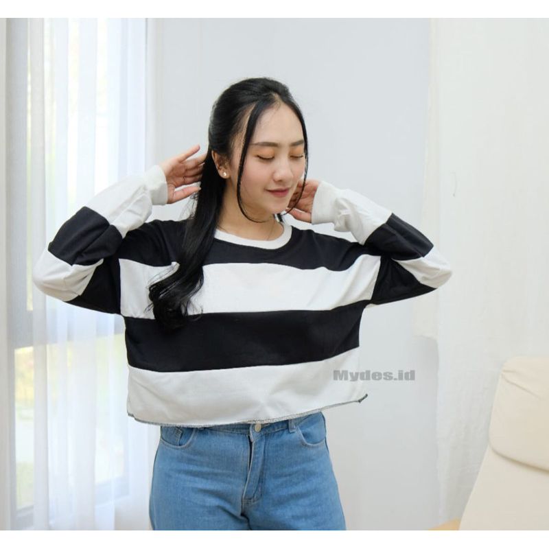 Sweater strip Crop top sweater wanita terbaru multicolour stripe sweater