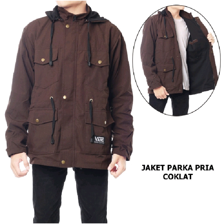 Jaket Parka Pria Baby Canvas Premium Warna Coklat Tua