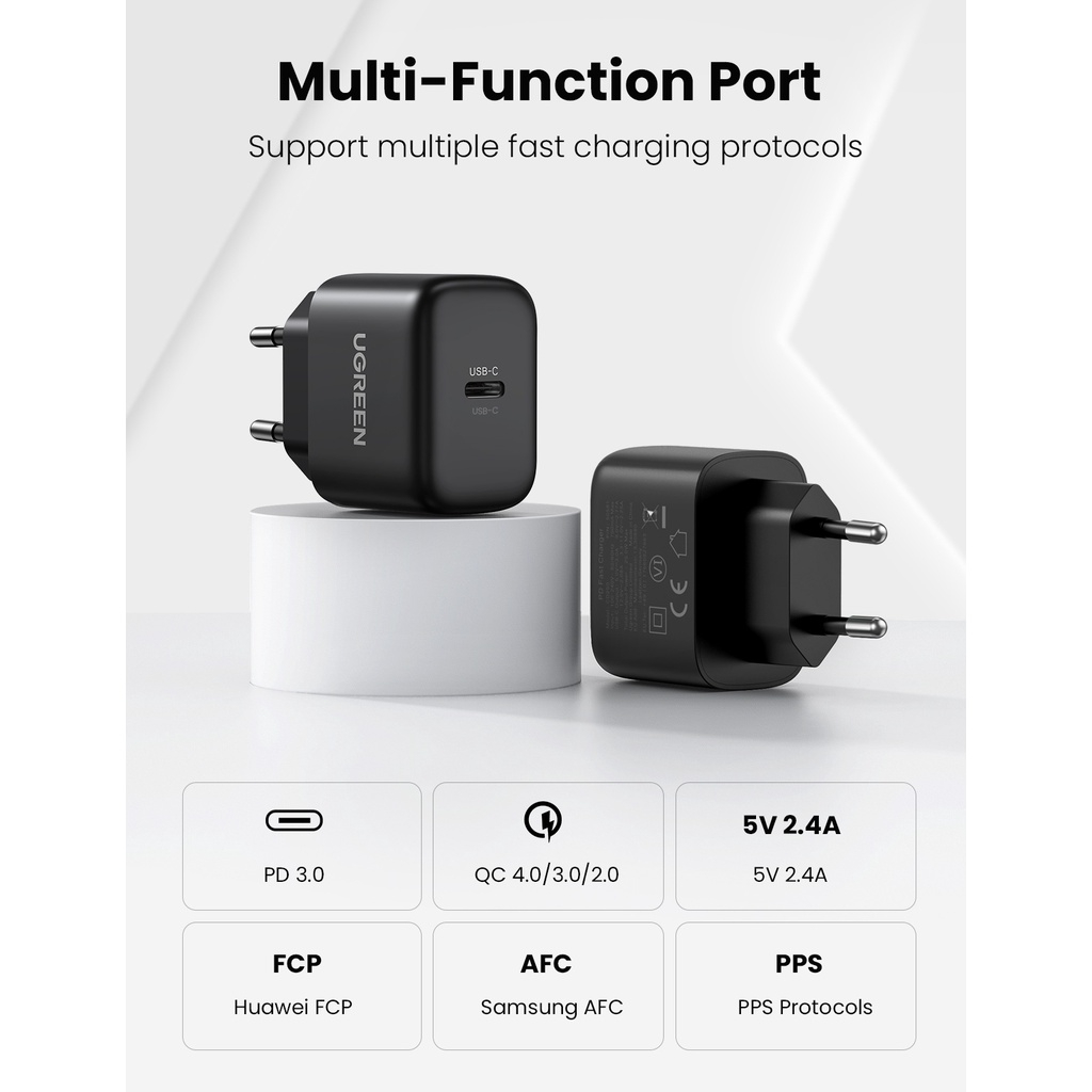 Adaptor Cas Ugreen 25W 20W Batok Charger Original Type C, Lightning iPhone
