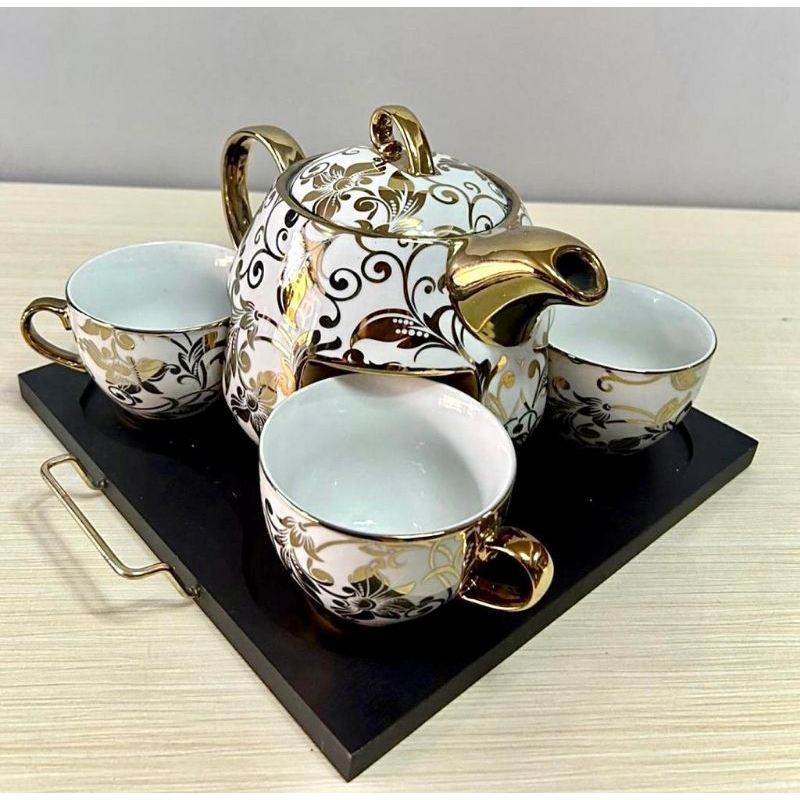 set teh cangkir batik gold keramik