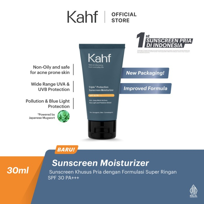 Kahf Triple Protection Sunscreen Moisturizer SPF 30 PA+++ 30 ml - Perawatan Wajah Sunscreen Pria