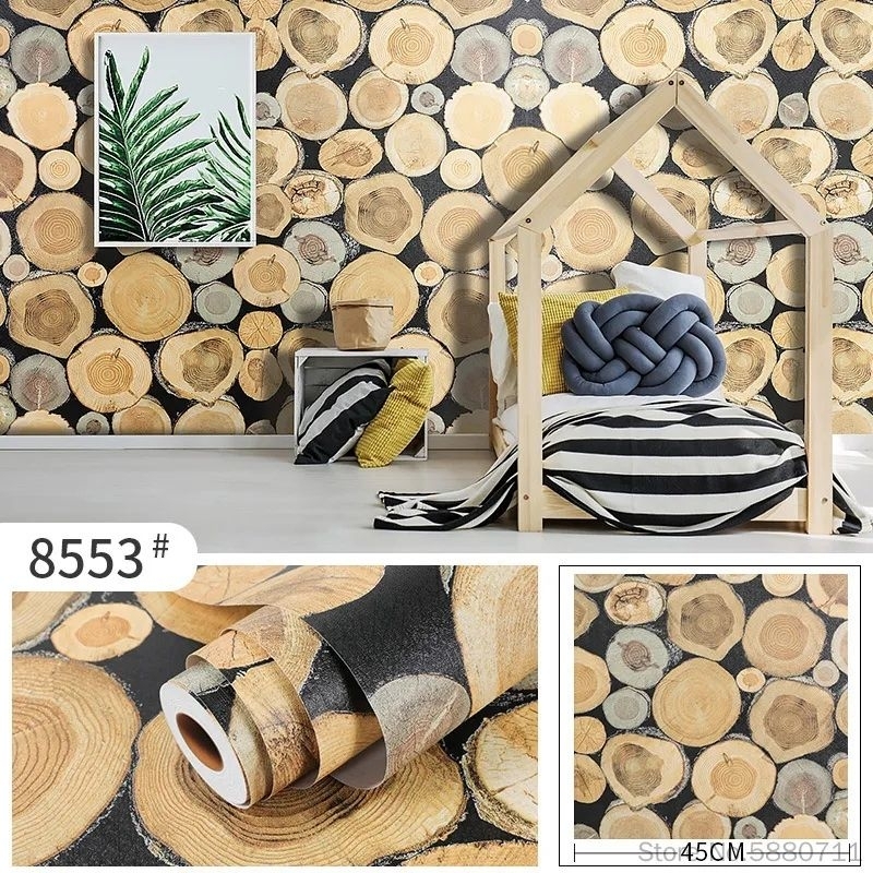 Wallpaper Sticker Dinding Kayu Jati Gelondongan