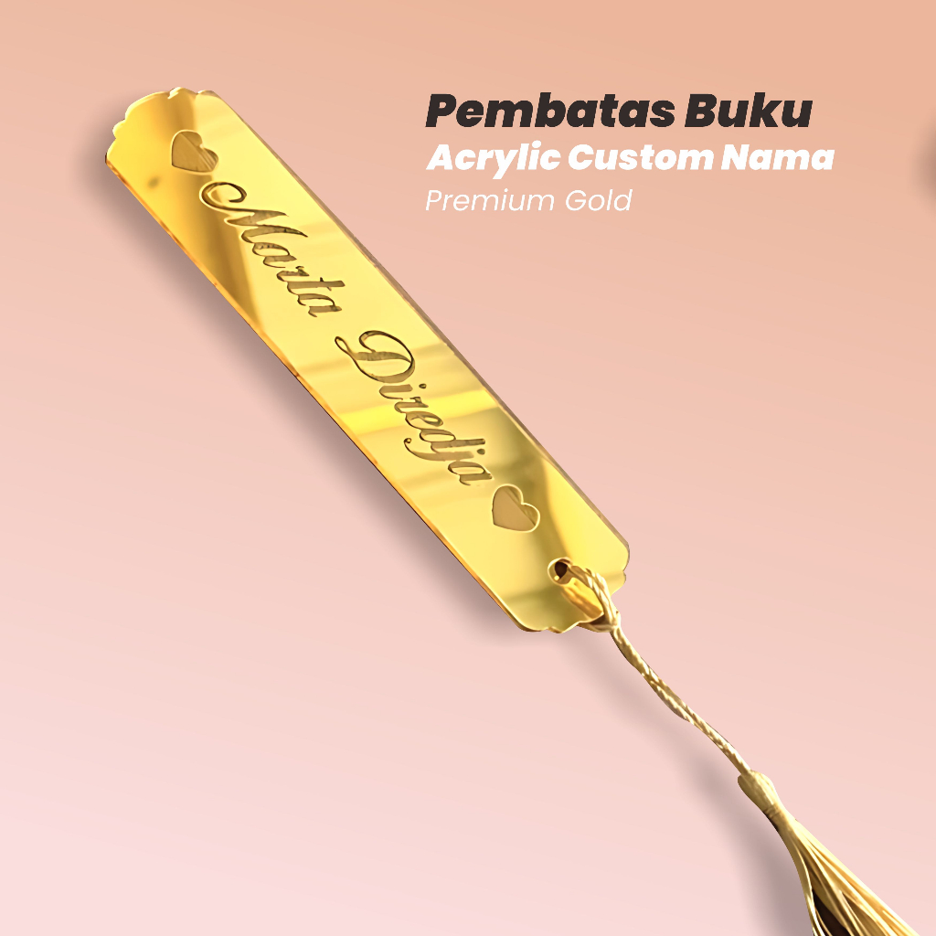 

Pembatas Buku & Alquran Akrilik Custom Nama Premium Gold