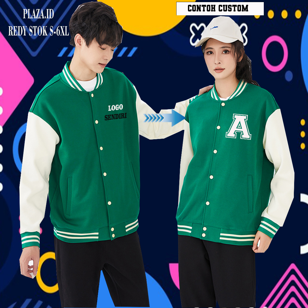 JAKET BOMBER VARSITY HIJAU BOTOL CUSTOM LOGO CUSTOM NAMA.JAKET BOMBER CUSTOM