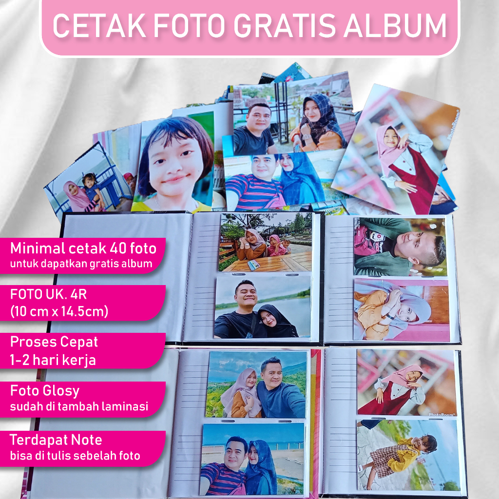 CETAK FOTO 4R FREE ALBUM LAMINASI GLOSSY MURAH ANTI LUNTUR ANTI PUDAR ISI 40 FOTo