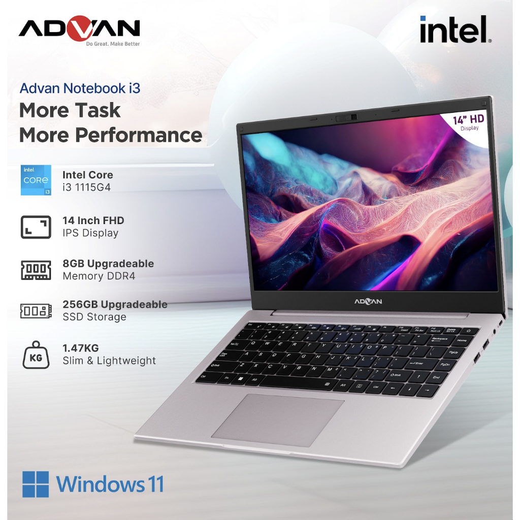 ADVAN Laptop Notebook i3 Gen Intel 11 14 inch FHD IPS 8GB+256GB WDS